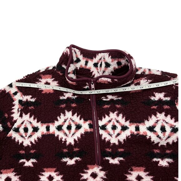 Wrangler Burgundy Aztec Sherpa Fleece Pullover M Half Zip - Picture 8 of 11